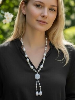 Vintage White and Silver Beaded Necklace
